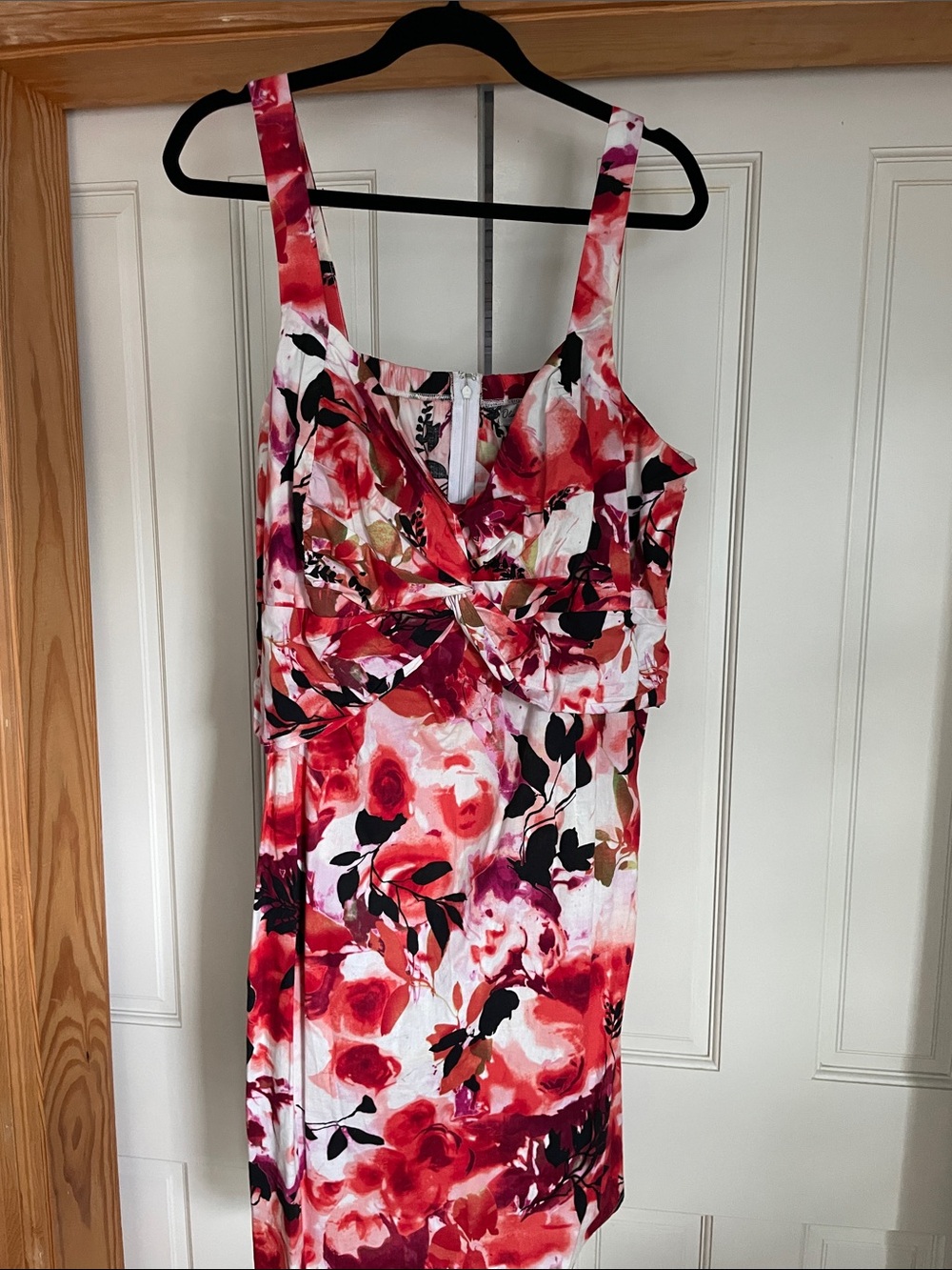 Olivia Matthews Floral Twist-Front Midi Dress - Red Pink Black White